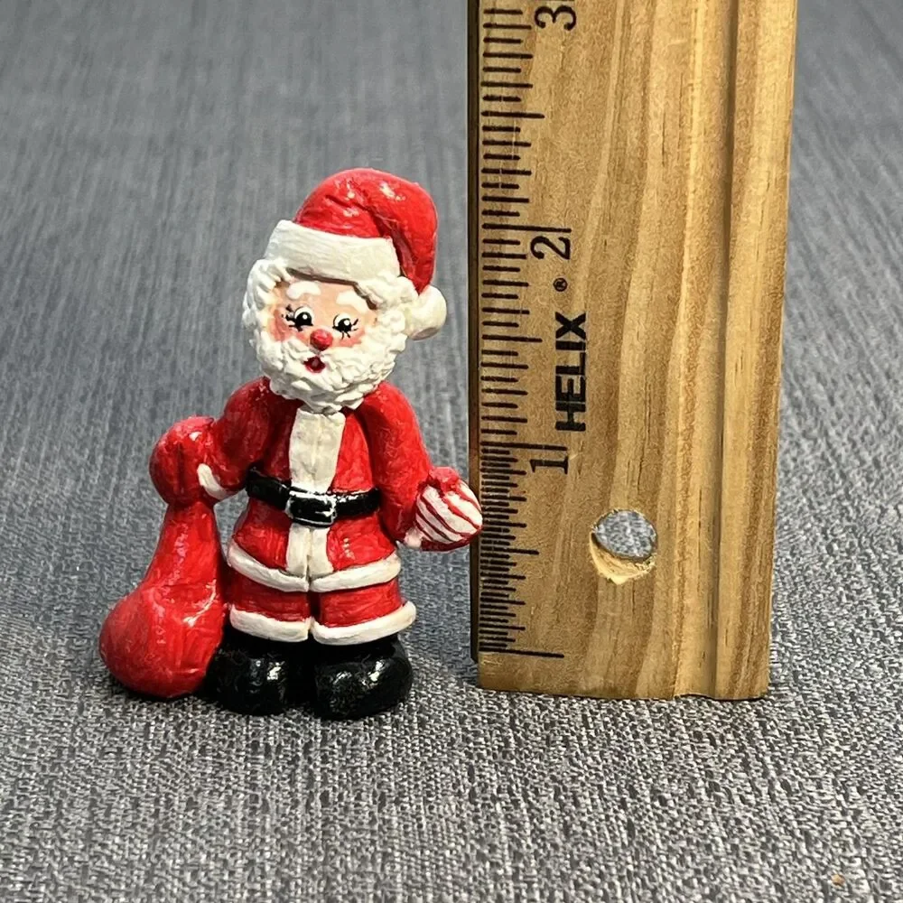 OOAK Miniature Handmade Hand Painted Ceramic Clay Santa w/ Toy Bag by Leona